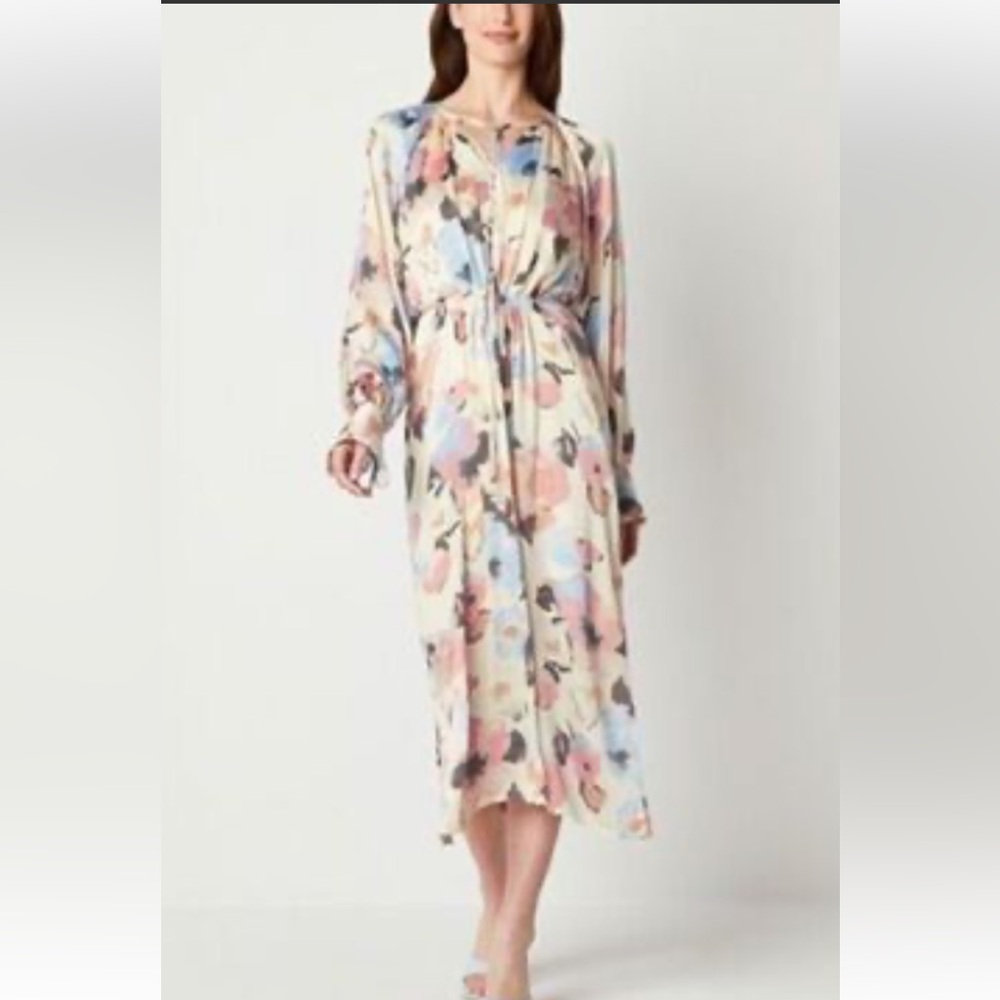 Pastel Floral Tie-Waist Maxi Dress in Cream and Pastel Hues